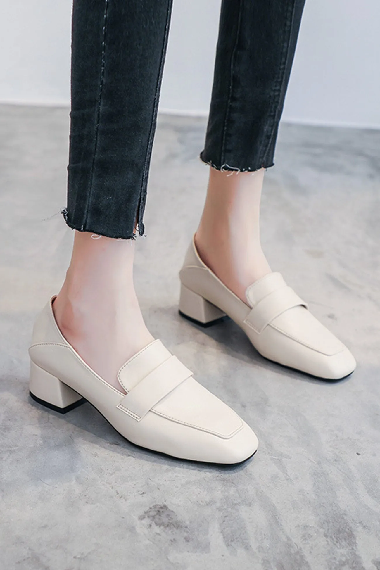 Amozae-Square Toe Chunky Heel Loafers