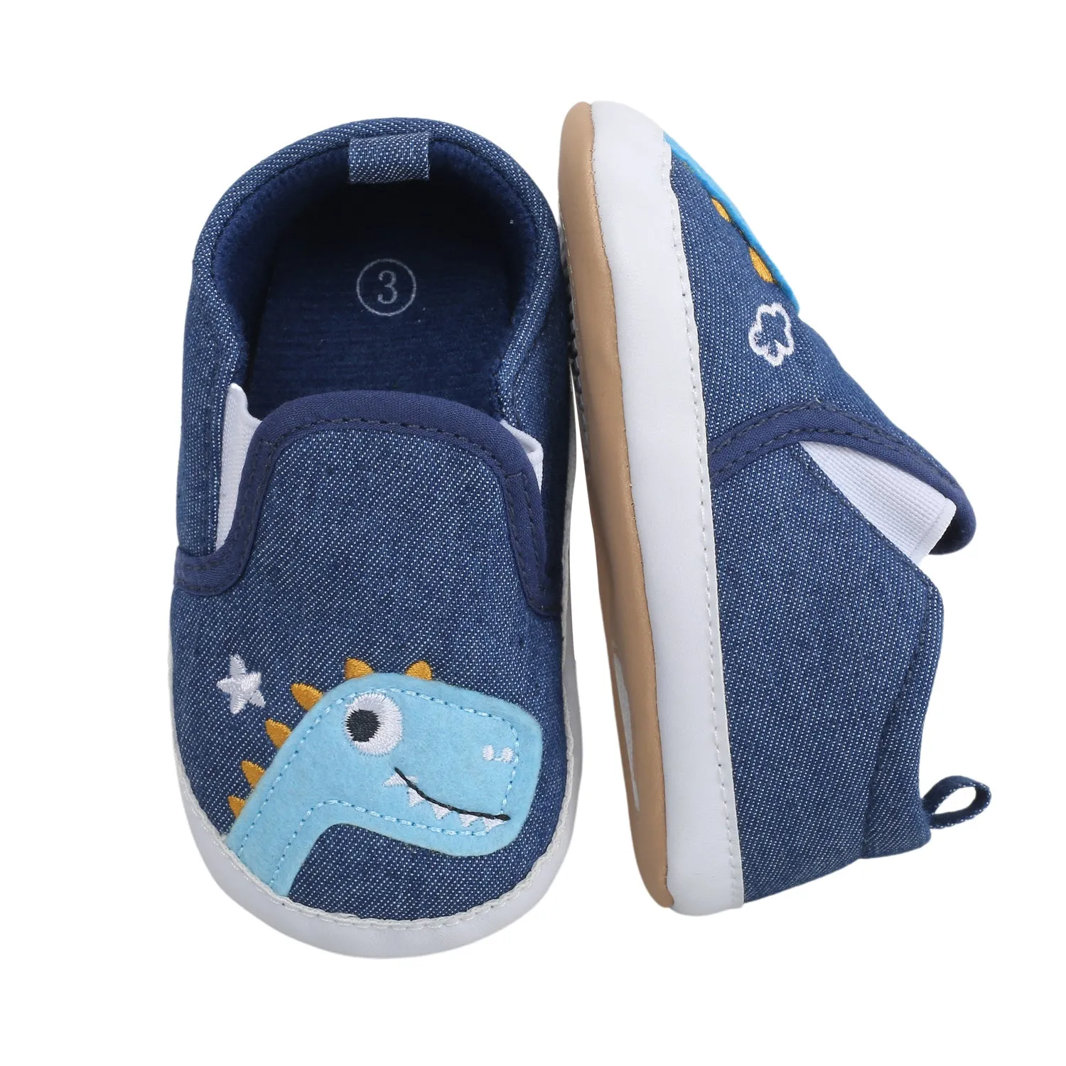 Baby Moo Dinosaur Navy Blue Slip-On Booties