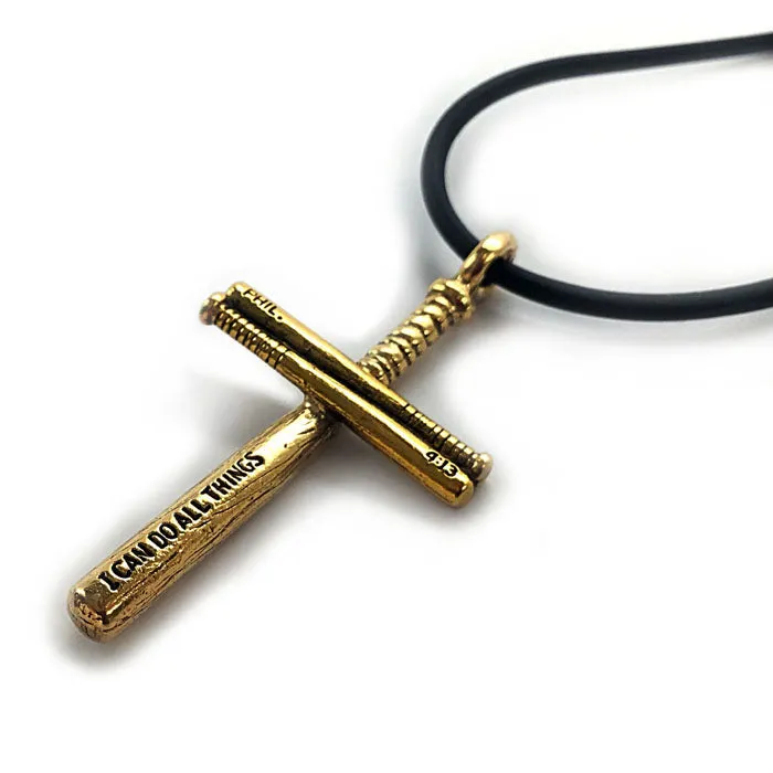 Baseball Bat Cross Necklace Gold