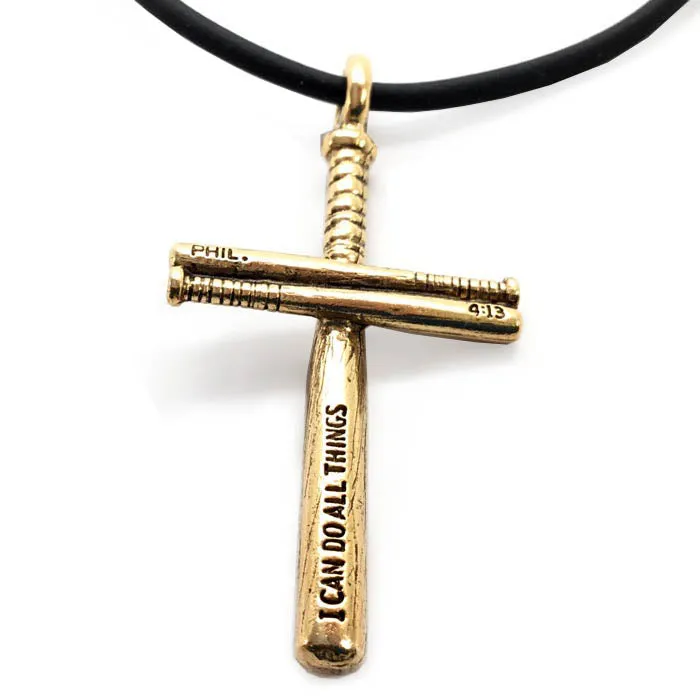 Baseball Bat Cross Necklace Gold