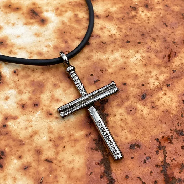 Baseball Bat Cross Necklace Gunmetal