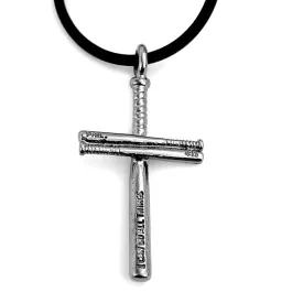 Baseball Bat Cross Necklace Gunmetal