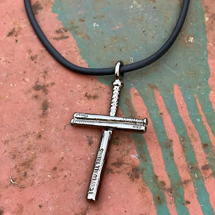 Baseball Bat Cross Necklace Gunmetal