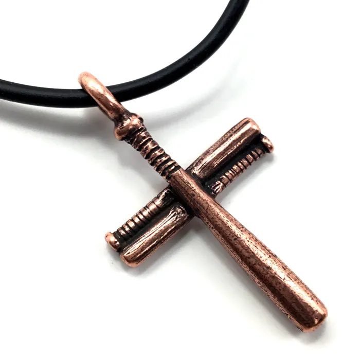 Baseball Bat Cross Small Necklace Copper Pewter