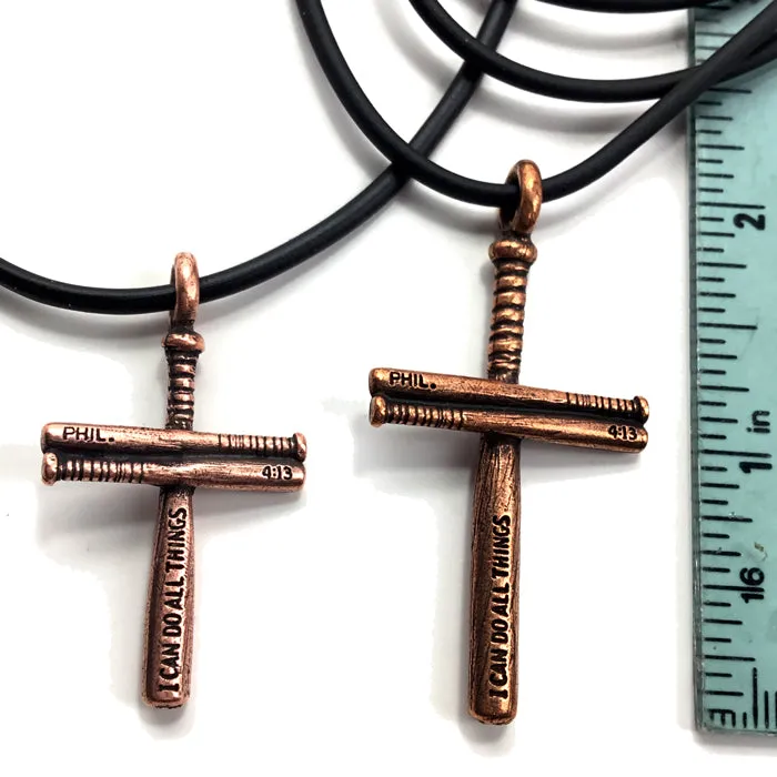 Baseball Bat Cross Small Necklace Copper Pewter