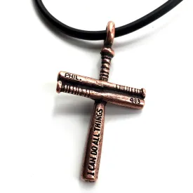 Baseball Bat Cross Small Necklace Copper Pewter