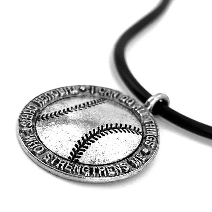 Baseball Necklace Antique Silver