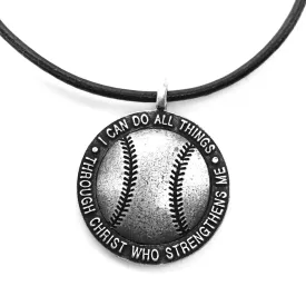 Baseball Necklace Antique Silver