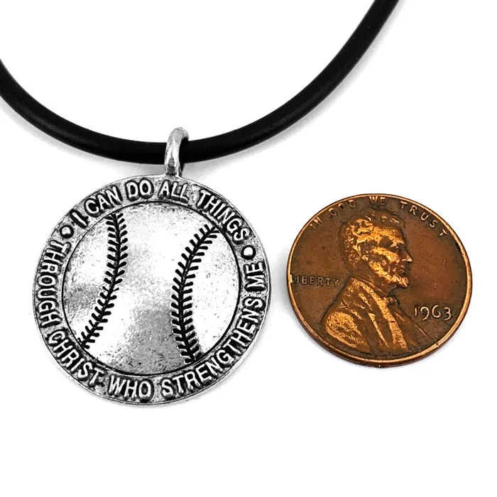 Baseball Necklace Antique Silver