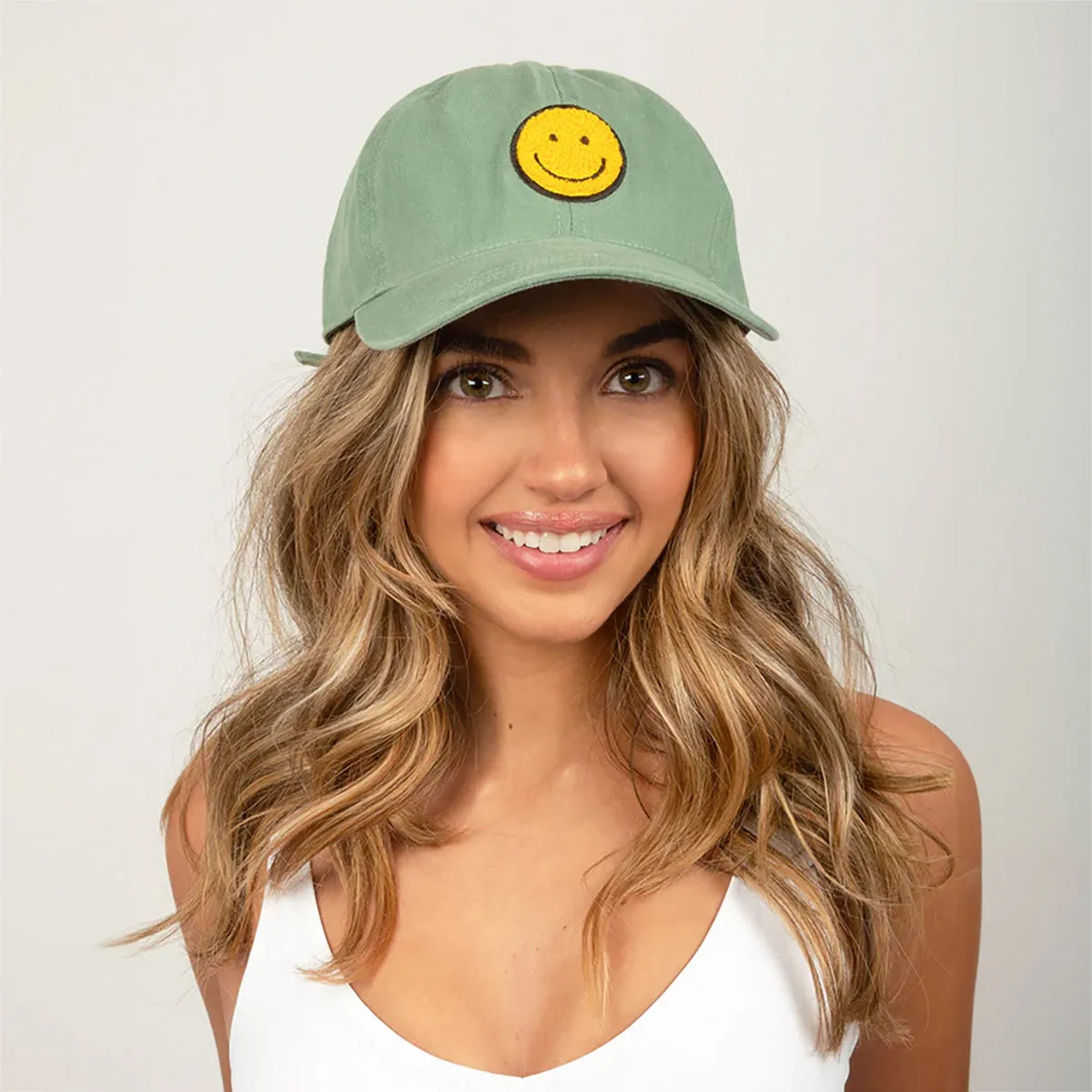 Chenille Patch Smiley Face Cap