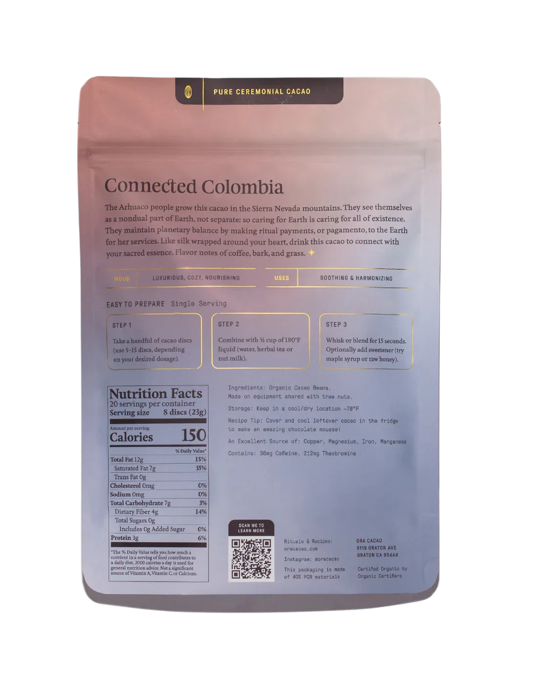 Connected Colombia - 100% Pure Organic Ceremonial Cacao