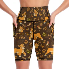 Disney Lion King Little King Women's Knee Length Athletic Yoga Shorts With Pockets