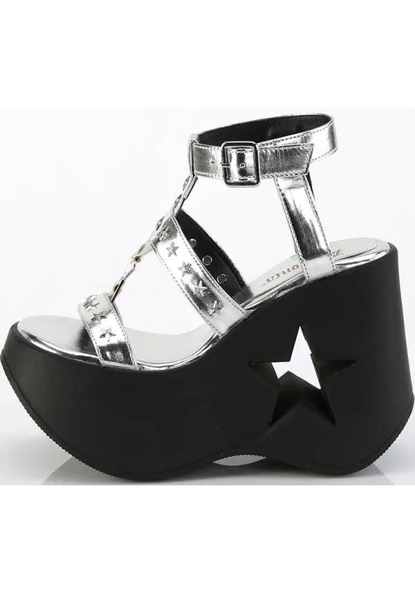 DYNAMITE-12 [Silver Metallic Vegan Leather] | PLATFORMS [IN STOCK]**