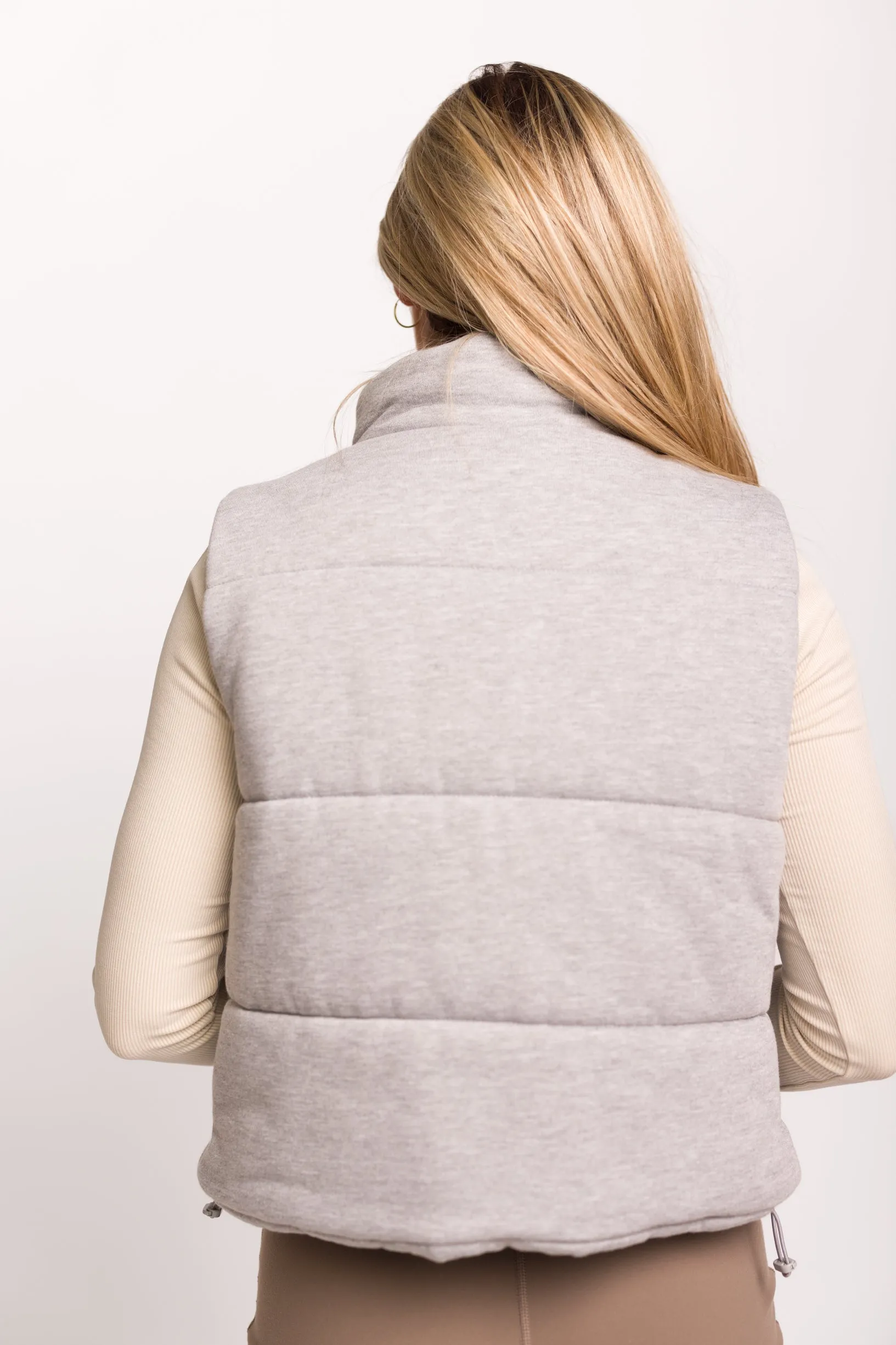 Greer Puffer Vest with Zipper in Heather Grey