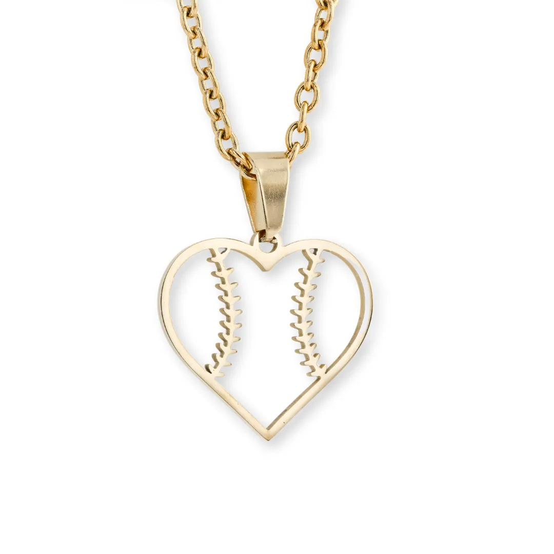 Heart Seams Baseball Necklace | Stainless Steel