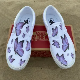 Kids Shoes - Purple Butterfly - White Slip Ons