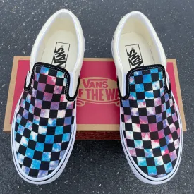 Kids Shoes - Tie Dye Checkerboard Custom Slip Ons