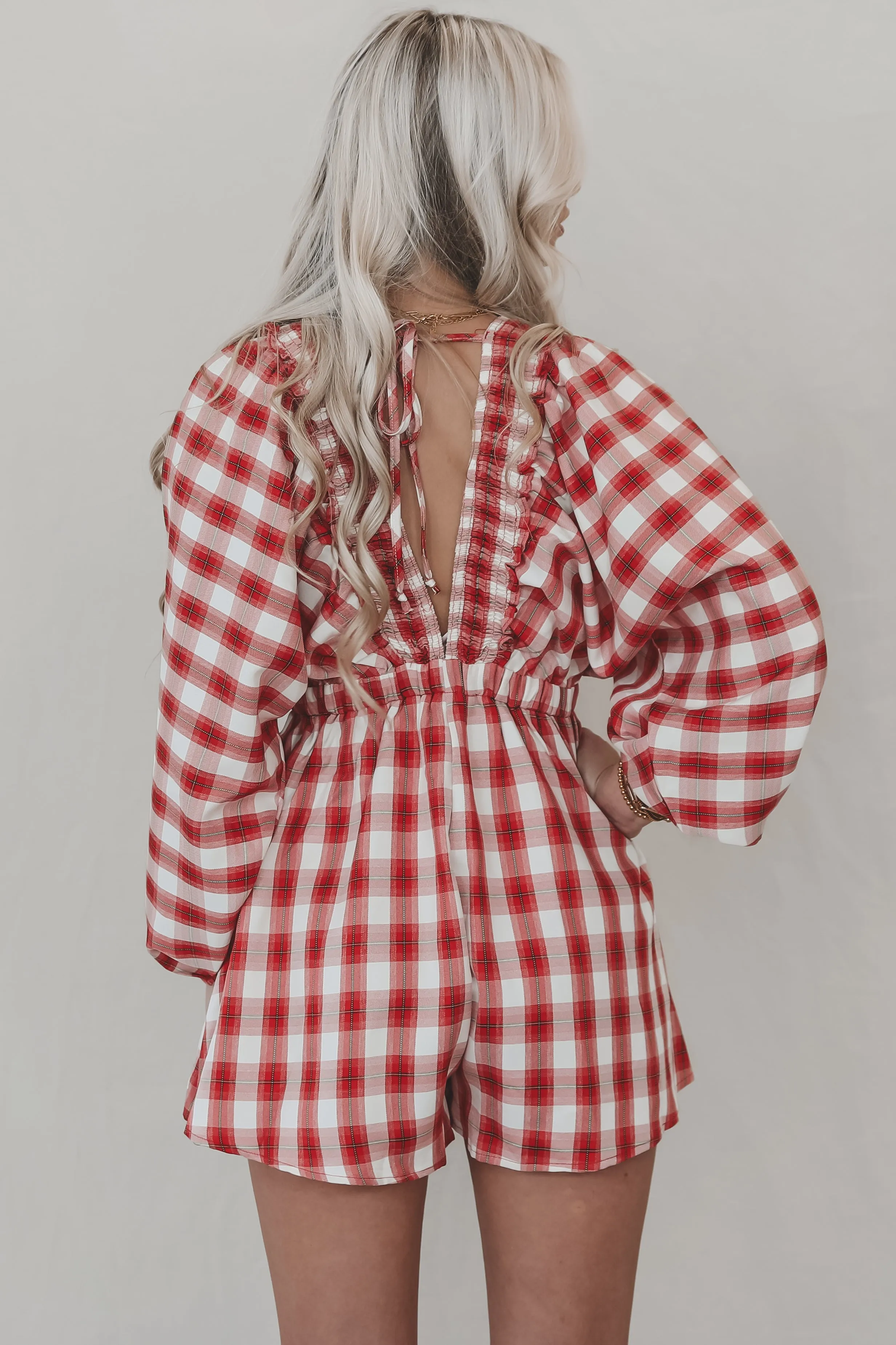 Made A Pact Plaid V Neckline Romper