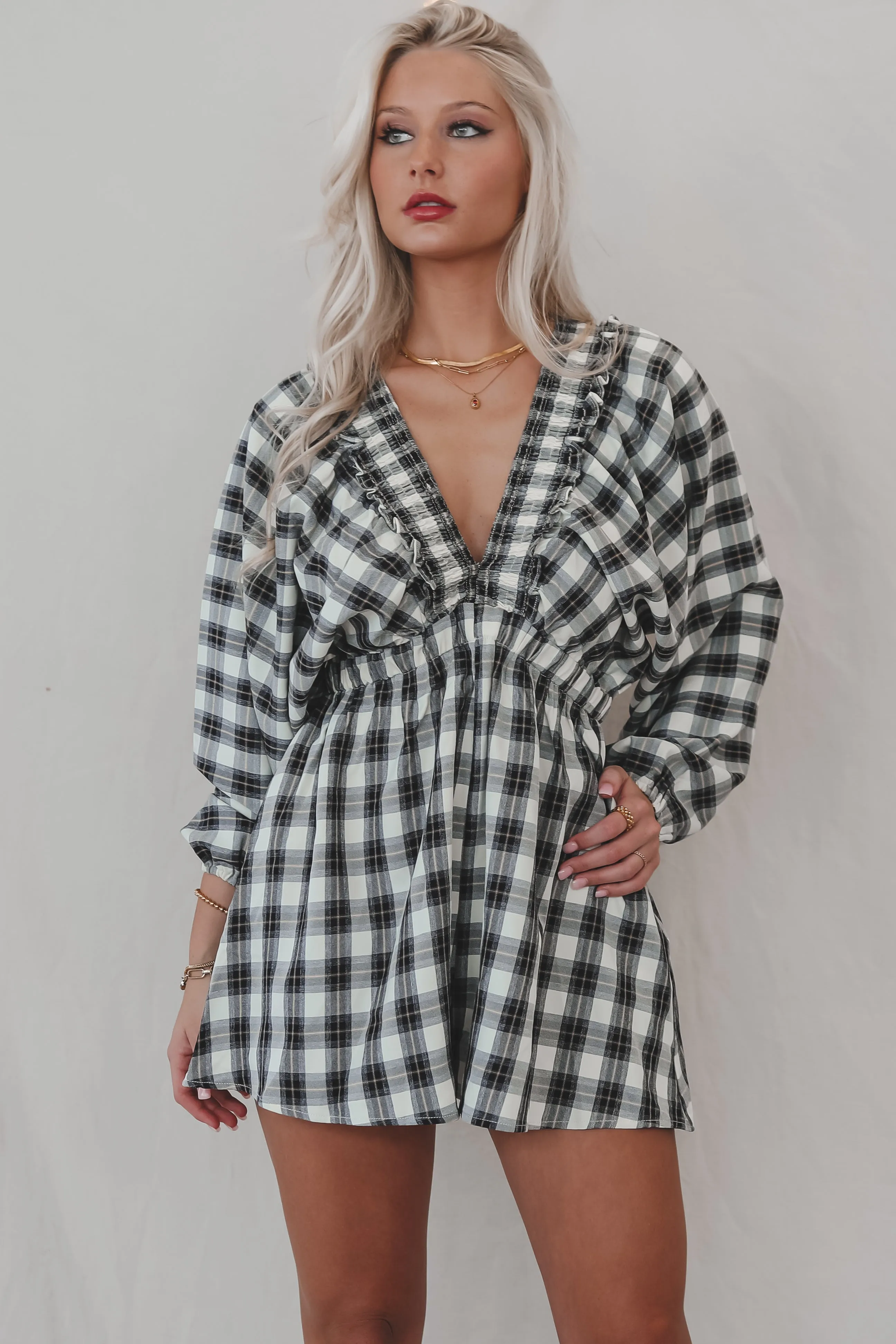 Made A Pact Plaid V Neckline Romper