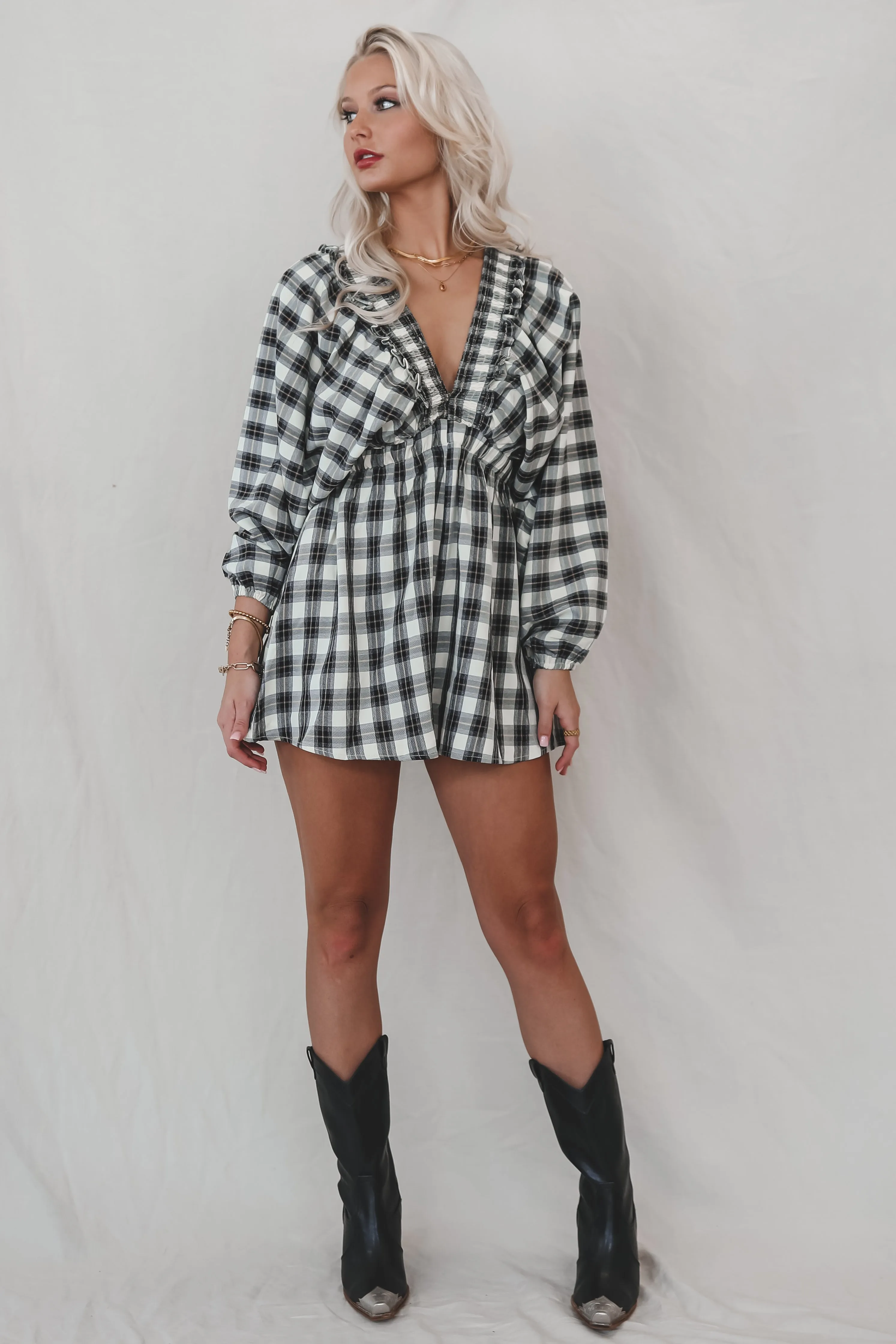 Made A Pact Plaid V Neckline Romper