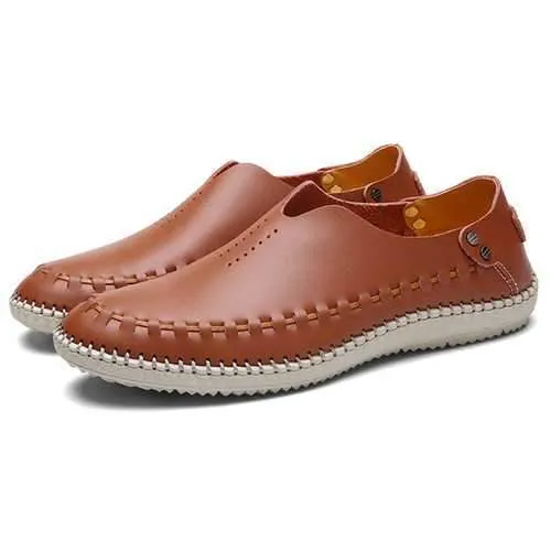 Men Comfy Soft Genuine Leather Flat Loafers