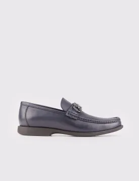 Men Navy Genuine Leather Metal Decor Loafers