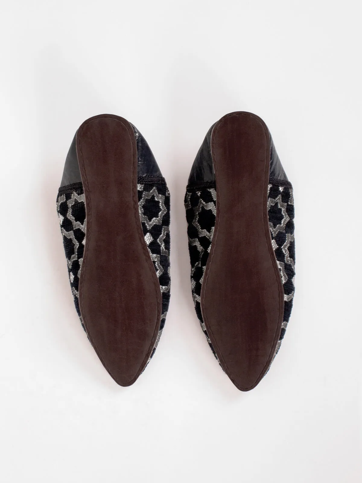 Moroccan Star Brocade Pointed Babouche Slippers, Black