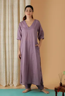 Mulmul Cotton Lilac V Neck Kurta