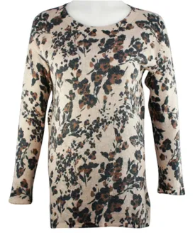 Nally & Millie - Leopard Floral, Scoop Neck, Long Sleeve Hi-Lo Hem Tunic