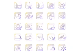 Online platforms gradient linear vector icons set