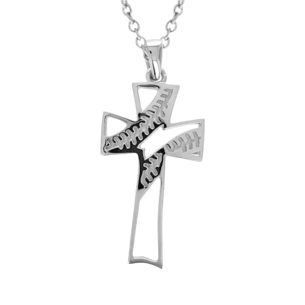 Open Stitch Baseball Cross Necklace | Sterling Silver