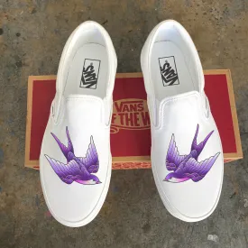 Purple Sparrow - White Slip Ons