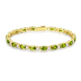 "Glamour Radiance" August Birthstone Fancy Cut Tennis Peridot Sterling Silver Bracelet