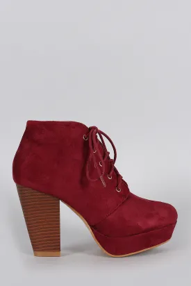 Refined Lace Up Stacked Bootie