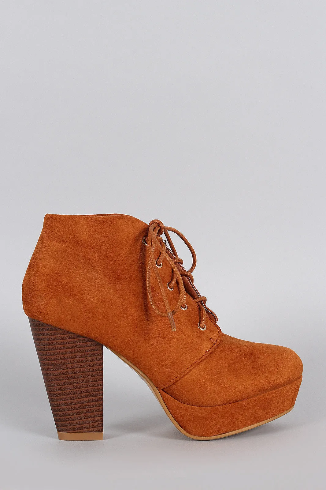 Refined Lace Up Stacked Bootie