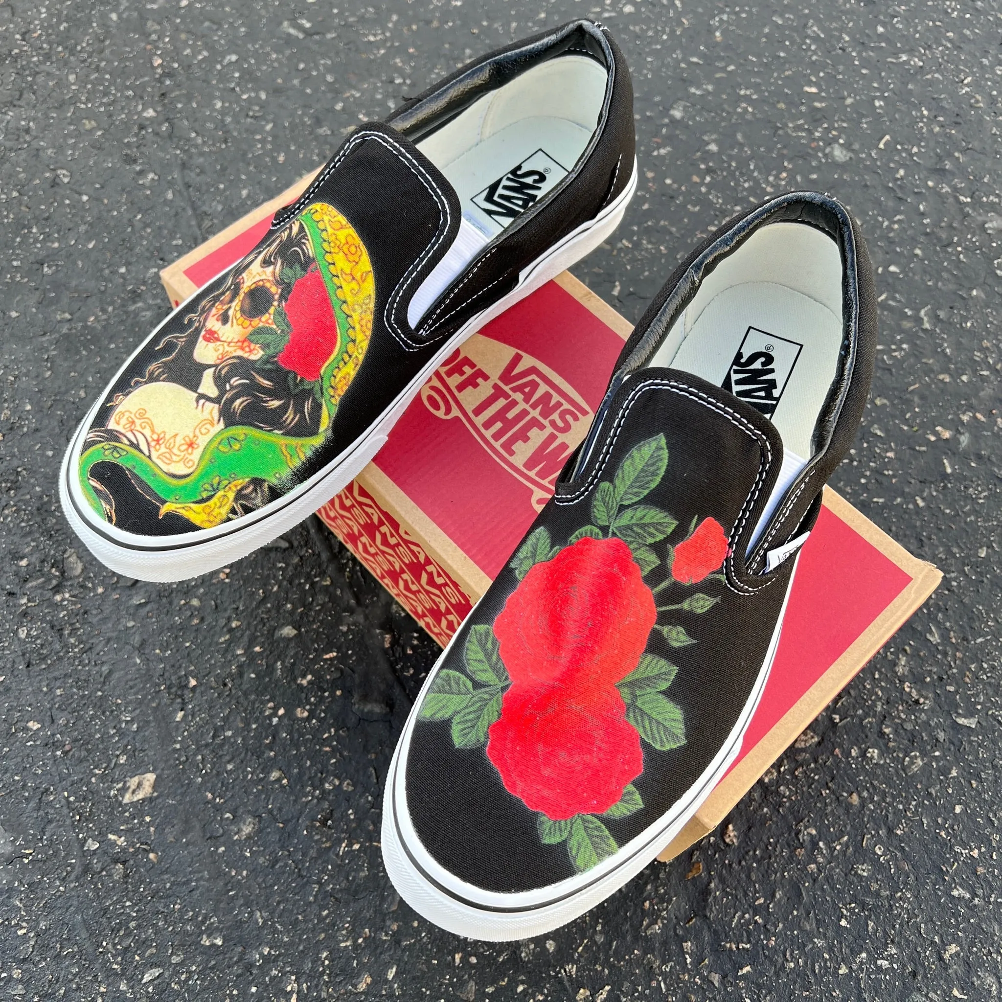 Roses Skull Woman - Custom Slip Ons