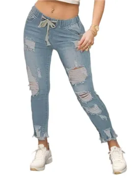 TEEK - Ripped Hole Elastic Washed Leisure Jeans